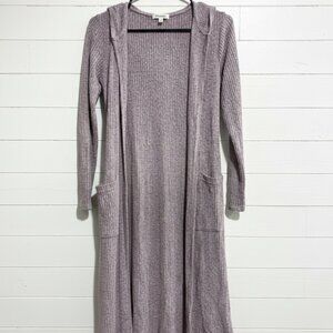 Monteau Size Small Marled Knit Hooded Cardigan Sweater With Pockets